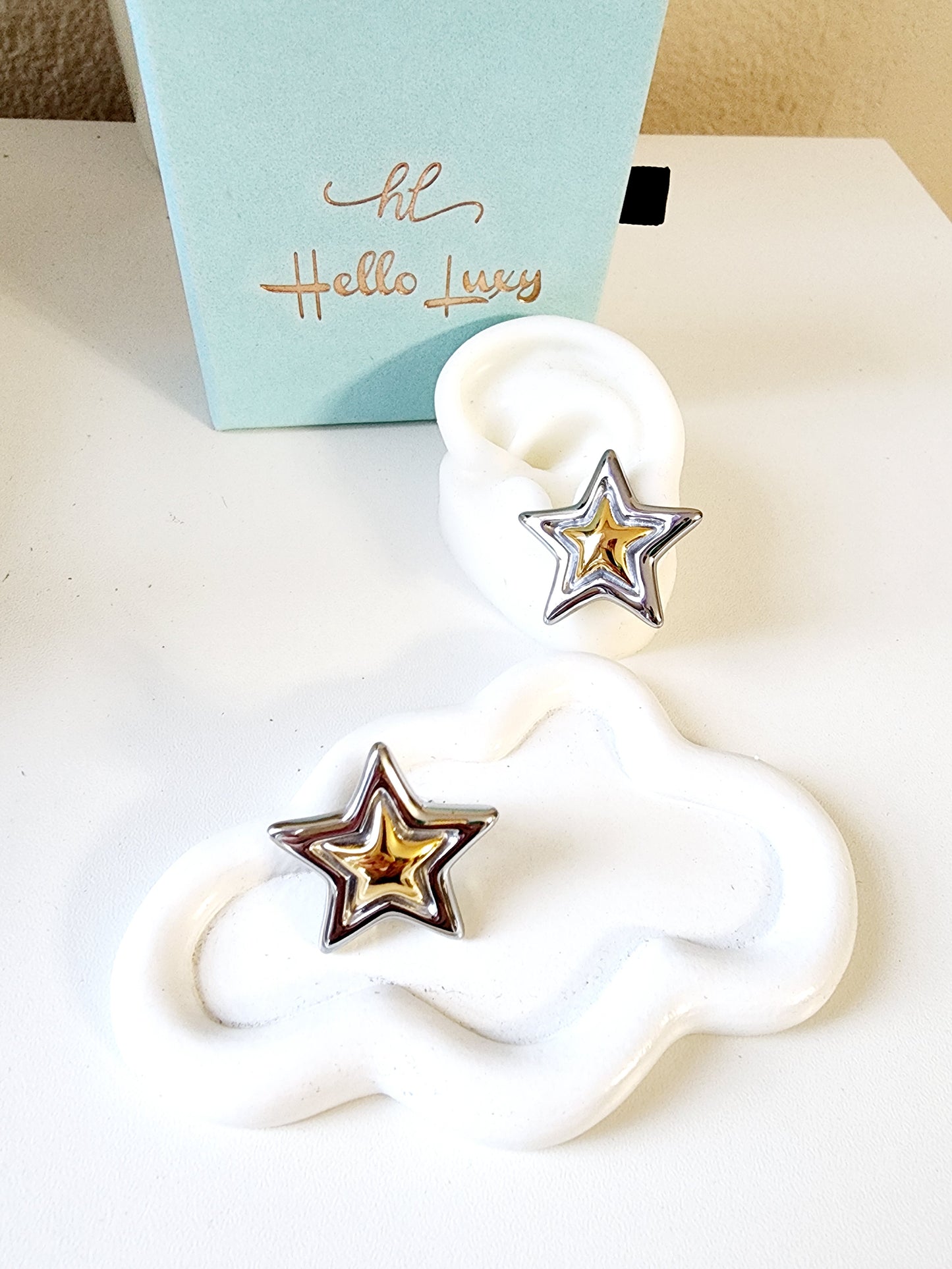 Lyra Star Two Tone Earrings