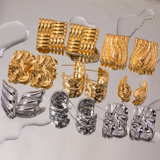 Geometric Silver earrings, bold Silver earrings, chunky rectangular earrings, two tone classy earrings, vintage two tone earrings, long lasting two tone earrings, two tone chunky earrings, two tones chunky earrings, hypoallergenic earrings, two tone everyday studs, 18k gold plated earrings, Waterproof earrings