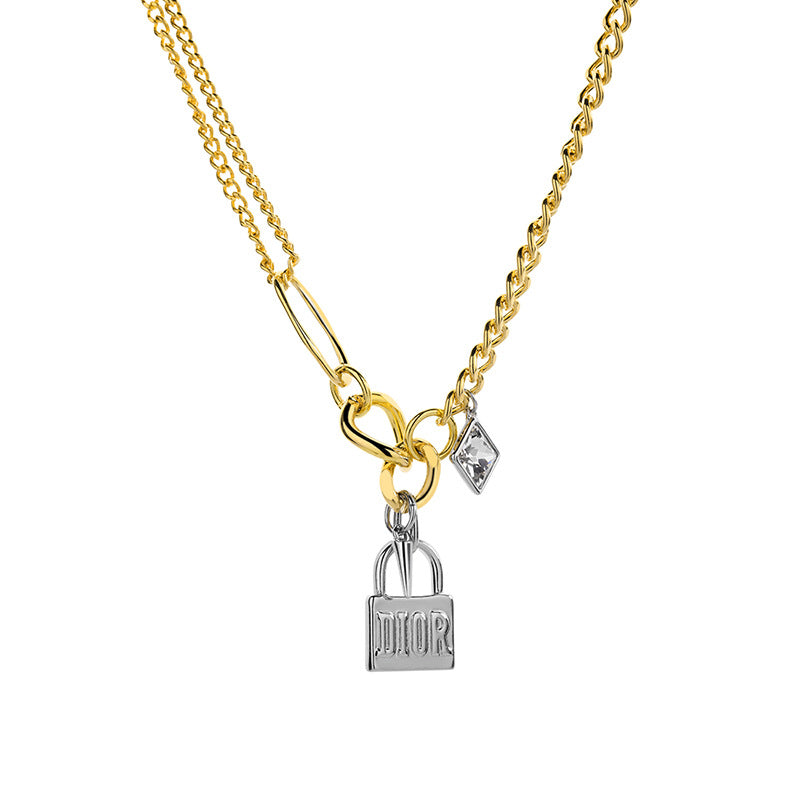 Edgy Double tone Necklace, Lock Famous Necklace, Two Tone Waterproof Necklace, Two Tone Cuban Necklace, Two tone cuban chain, Lock Silver Chain, Lock Pendant and Necklace, Dior Dupe Necklace, Water Resistant Necklace, Water Resistant Jewelry, Vintage two tone Necklace, Double tone Vintage Necklace, Water Resistant, water resistance jewelry, Bold Jewelry Gift, Bold Jewelry, Vintage Bold Necklace