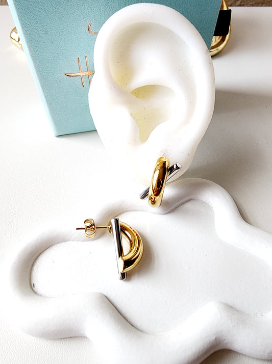 Gold earrings, two tone earrings, silver and gold earrings, everyday earrings, two tone everyday earrings, gift for mom, gift for friend, gift gor best friend,