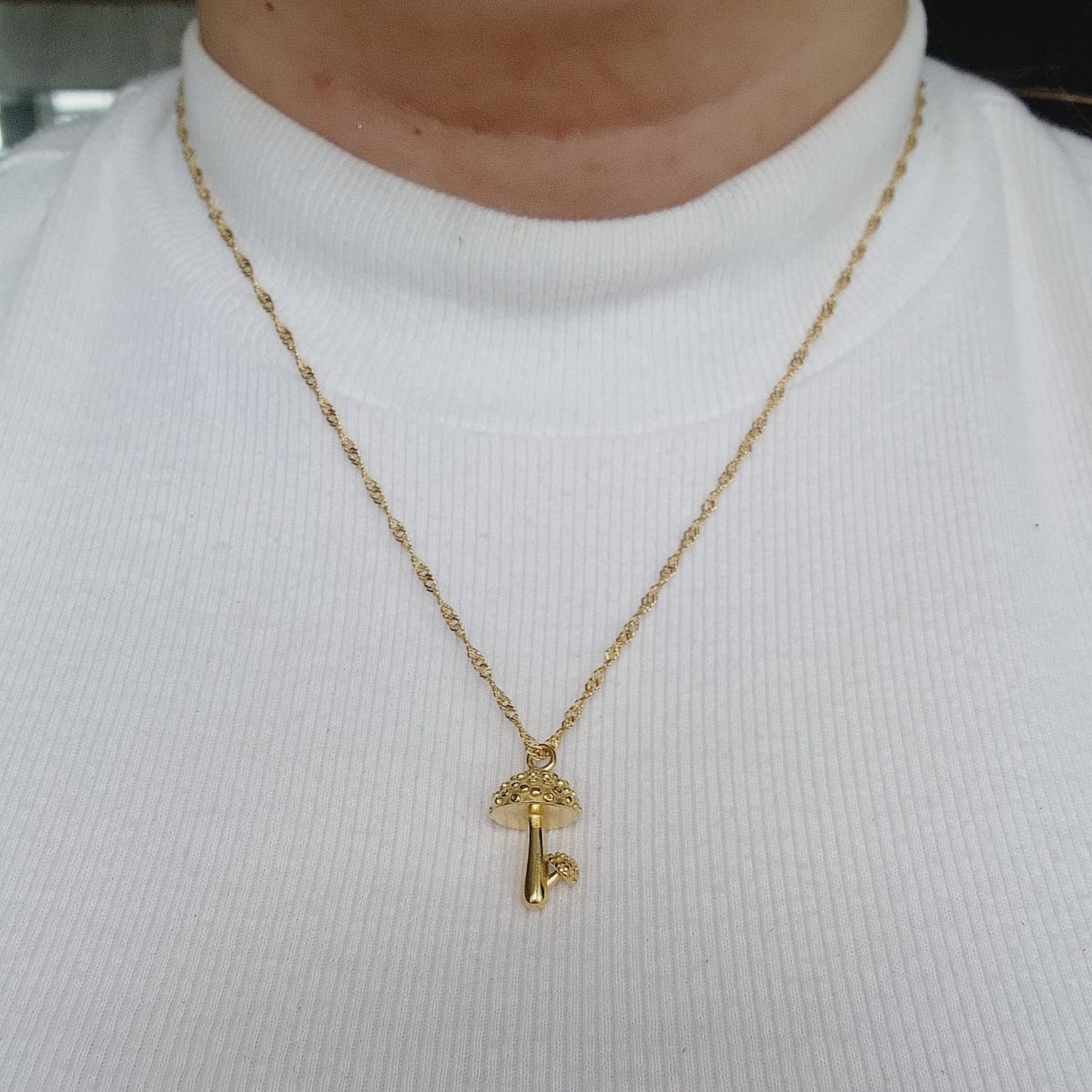 Keywords: Mushroom Gold Necklace, minimalist charm, delicate, simplicity, elegance, understated beauty, dainty pendant, growth, harmony, resilience, water-resistant, high-quality, tarnish-resistant, gold-plated stainless steel, longevity, durability, sleek design, versatile, day to night, casual, formal, must-have accessory, water-resistant, radiant, untarnished, exquisite, thoughtful gift, minimalist beauty.