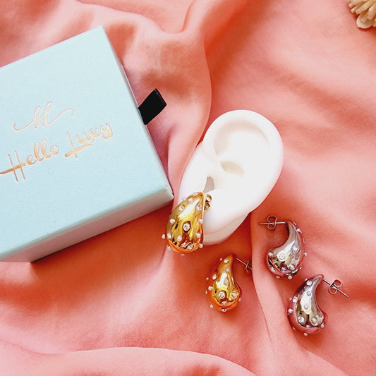 Bold Tear Drop earrings, silver earrings, hypoallergenic earrings, teardrop maxi studs, 18k gold plated earrings, Waterproof earrings, Silver and gold earrings, Durable earrings, Elegant earrings, Timeless design, aesthetic earrings, timeless earrings, Stylish jewelry, stylish earrings, Versatile jewelry, Bold Earrings, chunky earrings, Bottega Tear drop earrings, Bottega Veneta Earrings, Hailey Biber Earrings, Bottega Drop Earrings, Bottega Bold Earrings