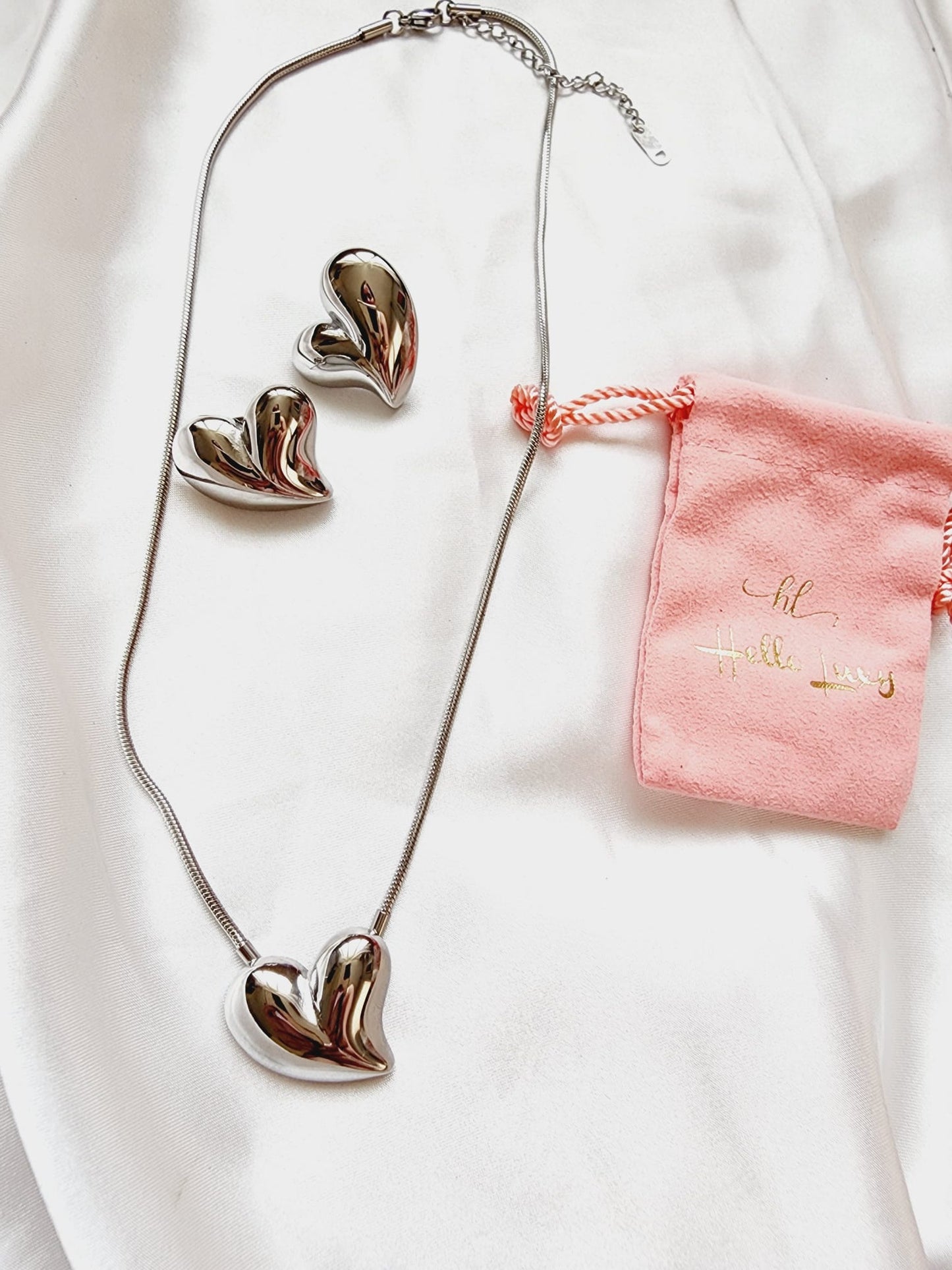 Heart Necklace, Silver Heart Necklaces and earrings, Silver heart Jewelry, Self love jewelry, self love necklace, bold heart earrings, bold heart necklace, Link Bold Necklace, Gold Filled Jewelry, Gold Filled Necklace, Fine Jewelry, silver link bold necklace, Luxury sparkle silver necklace, elegant link necklace, elegant silver link necklace, gift for women, jewelry necklace for women, diamond pendant necklace, christmas gift for women