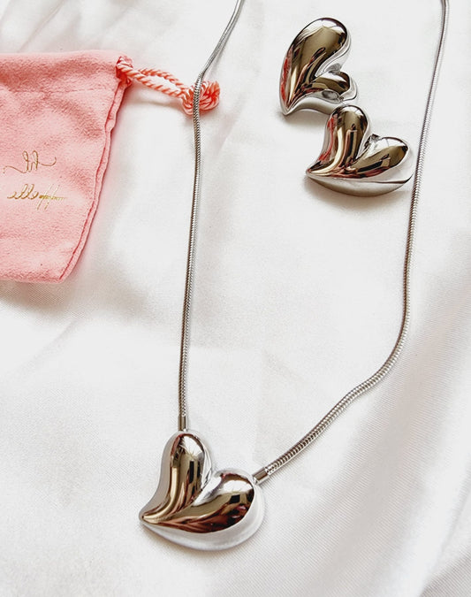 Heart Necklace, Silver Heart Necklaces and earrings, Silver heart Jewelry, Self love jewelry, self love necklace, bold heart earrings, bold heart necklace, Link Bold Necklace, Gold Filled Jewelry, Gold Filled Necklace, Fine Jewelry, silver link bold necklace, Luxury sparkle silver necklace, elegant link necklace, elegant silver link necklace, gift for women, jewelry necklace for women, diamond pendant necklace, christmas gift for women