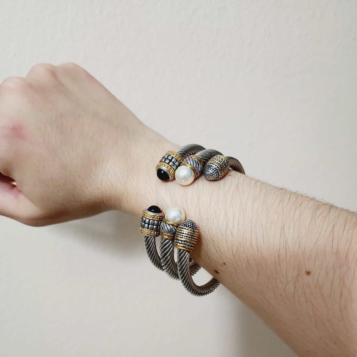 Two Tone Bracelets, Vintage two tone bracelets, Two tone Bangles, Solid Gold Bangles, Solid Silver Bangle, Textured bangles, classy two tone bangles, 18k waterproof bangles, 18k gold waterproof bangles, long lasting bracelets, long lasting vintage jewelry, christmas gift for her, timeless bracelets, timeless waterproof