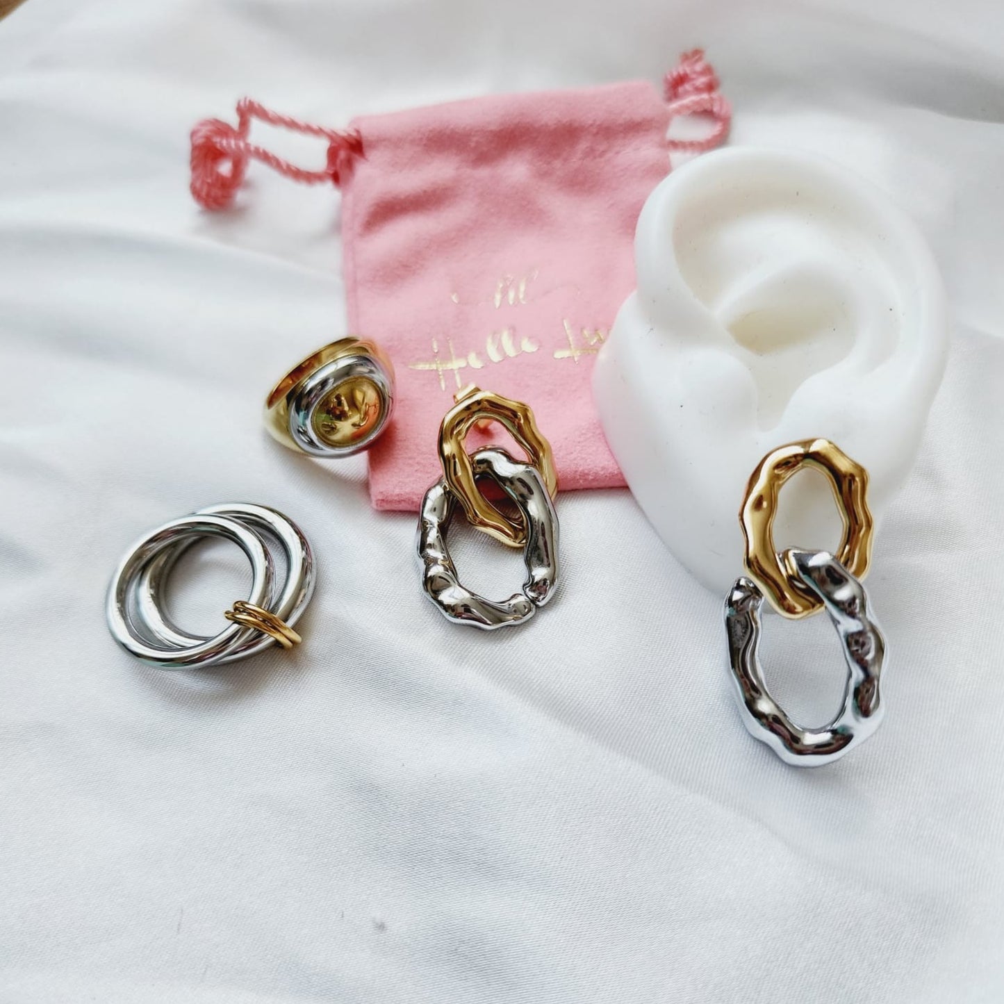 two tone earrings, gold and silver earrings, double tone earrings, abstract two tone earrings, abstract earrings, dainty earrings, classy earrings, Hiigh quality 18k gold plated earrings, water resistant earrings, aesthetic earrings, water resistance jewelry Vintage Earrings, Bold Earrings, Water Resistant Earrings, Tarnish Free Earrings,