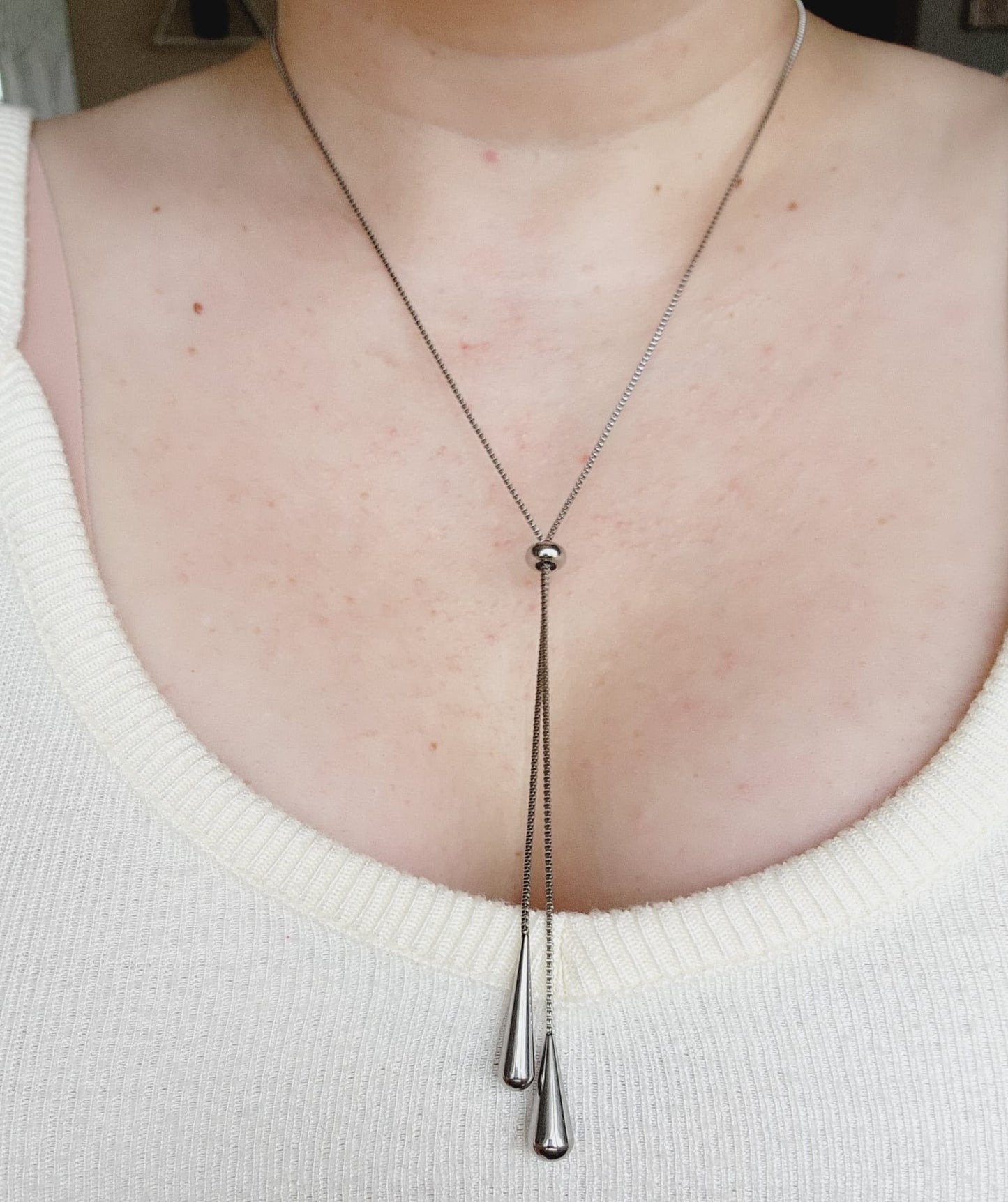 Adjustable Lariat necklace, Adjustable chain, Silver and Gold lariat, Adjustable Double tone mesh chain, two tone lariat, Edgy Double tone Necklace, Two Tone Waterproof Necklace, Two Tone Cuban Necklace, Two tone cuban chain, Lock Silver Chain, Lock Pendant and Necklace, Dior Dupe Necklace, Water Resistant Necklace, Water Resistant Jewelry
