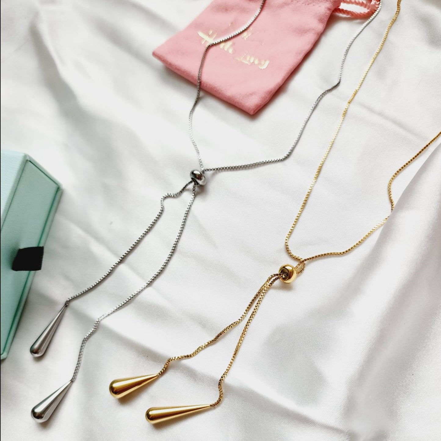 Adjustable Lariat necklace, Adjustable chain, Silver and Gold lariat, Adjustable Double tone mesh chain, two tone lariat, Edgy Double tone Necklace, Two Tone Waterproof Necklace, Two Tone Cuban Necklace, Two tone cuban chain, Lock Silver Chain, Lock Pendant and Necklace, Dior Dupe Necklace, Water Resistant Necklace, Water Resistant Jewelry