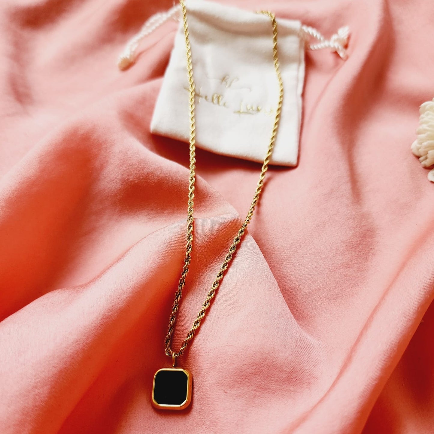 Black square onyx Rope Necklace, Chunky Necklace, 18k Gold Plated Cuban Chain, Black necklace, black delicate necklace, black simple necklace, black square necklace, black Pearl Necklace, Water Resistant Necklace, black vintage necklace, Water Resistant Jewelry, Water Resistant, water resistance jewelry, Vintage Necklaces, christmas gift for her, christmas gift for wife
