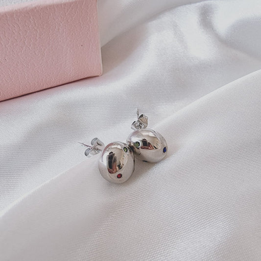 Elegant color cubic zircon statement stainless steel studs earrings, circular gold earrings, circular silver earrings, Bold Circular Studs, Bold ball studs, silver studs, hypoallergenic earrings, 18k gold plated earrings, Waterproof earrings, Silver and gold, Durable earrings, Elegant earrings, Timeless design, aesthetic earrings, timeless earrings, Stylish jewelry, stylish earrings, Versatile jewelry, Bold Earrings, Bold hoops, chunky hoops, chunky earrings,