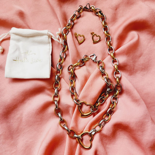 Heart Necklace, Silver Heart Necklaces and earrings, Silver heart Jewelry, Self love jewelry, self love necklace, bold heart earrings, bold heart necklace, Link Bold Necklace, Gold Filled Jewelry, Gold Filled Necklace, Fine Jewelry, silver link bold necklace, Luxury sparkle silver necklace, elegant link necklace,