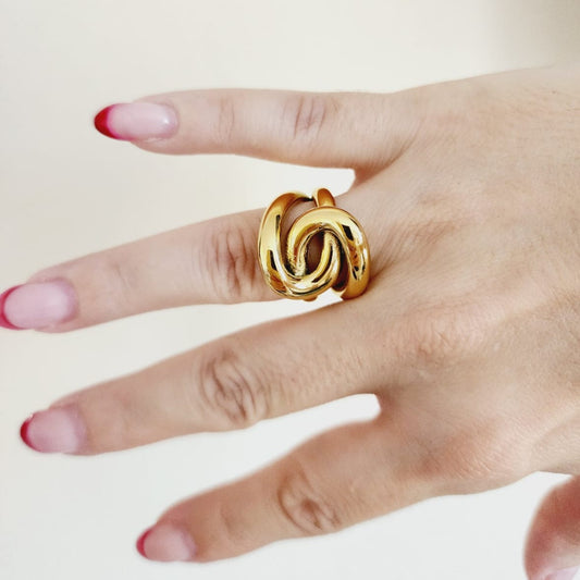 Water Resistant Jewelry, Knot Gold ring, Knot bold ring, Fashion Gold Color Irregular Ring Fashion Hollow Rings For Women Man Minimalism Water Resistant sweat resistant jewelry water resistance jewelry Vintage Rings Vintage Modern Rings tarnish free jewelry