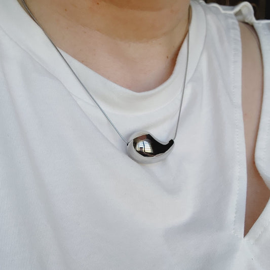 18K chunky drop stainless steel necklace, Silver bold Necklace, drop necklace, Silver drop necklace, minimalist silver necklace, bottega dupe necklace, bottega veneta necklace, bottega veneta drop necklace, Gift for woman, best valentines gift ideas