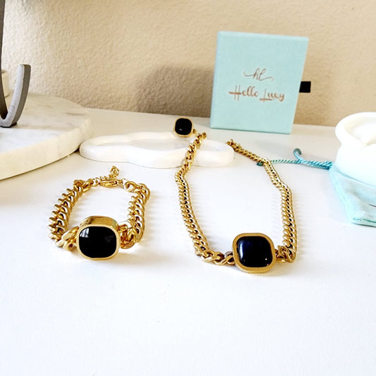 Golden Square Crystal Necklace, Sparkle set, black Crystal Jewelry, black Necklace, black Fine Jewelry, Luxury sparkle silver necklace, elegant link necklace, elegant pearls necklace, gift for women, jewelry necklace for women, christmas gift for women, mom gift ideas, mothers day gift, gift for wife, pearls necklace, pearls jewelry