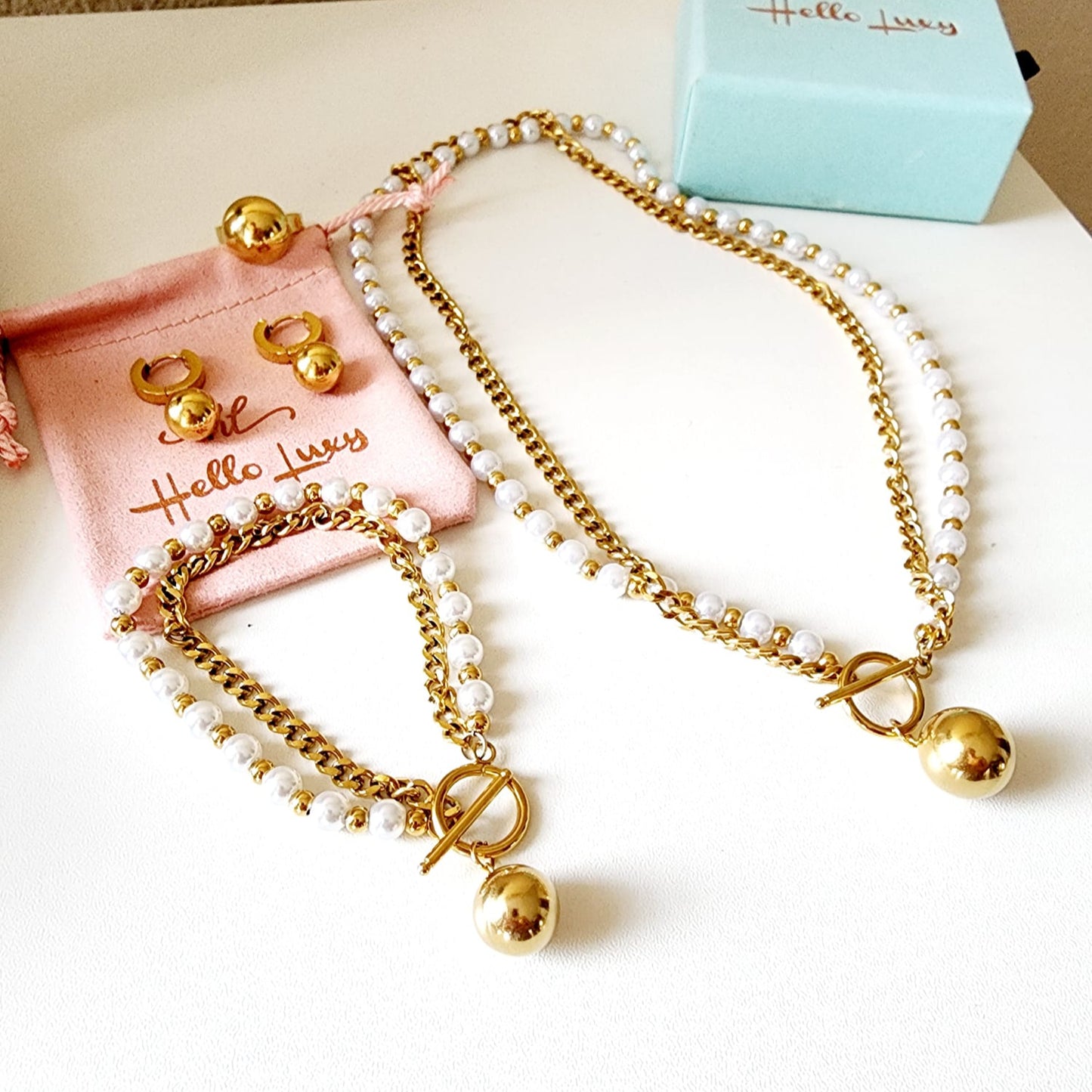 Golden Heart Crystal Necklace, Sparkle set, White Crystal Jewelry, White Necklace, White Fine Jewelry, Luxury sparkle silver necklace, elegant link necklace, elegant pearls necklace, gift for women, jewelry necklace for women, christmas gift for women, mom gift ideas, mothers day gift, gift for wife, pearls necklace, pearls jewelry