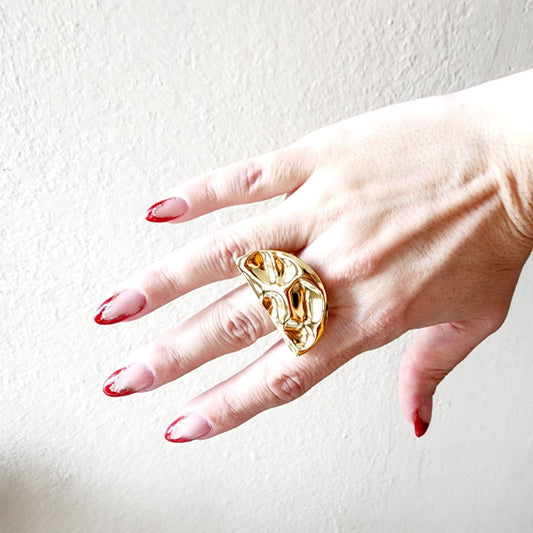 Geometric ring and earrings, bold moon ring and earrings, chunky ring and earrings, texture gold ring and earrings, Texture gold jewelry - Steel Stainless Steel bold golden ring and earring, gold Geometric abstract ring and earrings, Gold Geometric bold ring and earrings, water resistant jewelry, waterproof jewelry