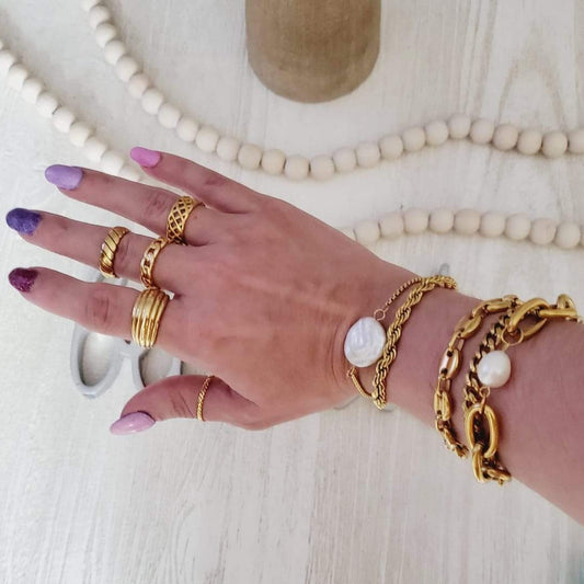 Water Resistant Bracelet, Water Resistant Jewelry, Tarnish Free Bracelet, Anti Tarnish Bracelet, Tarnish Free Jewelry, Pearl Bracelet, Mother Pearl Bracelet, Nacar Bracelet, Boho Chic Jewelry, Vintage Bracelet, Bold Bracelet, Chunky Bracelet, coffee bean bracelet