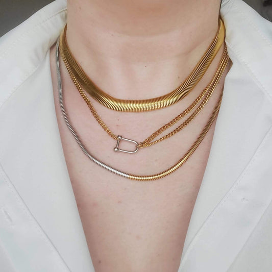 snake chain, herringbone chain, flat snake chain, gold herringbone, 18k gold snake chain, chunky gold necklace, gold fill chain, gold fill necklace, chain necklace, herringbone choker, rope chain necklace, layer necklace set, snake necklace, silver and gold snake chain, Double tone snake chain