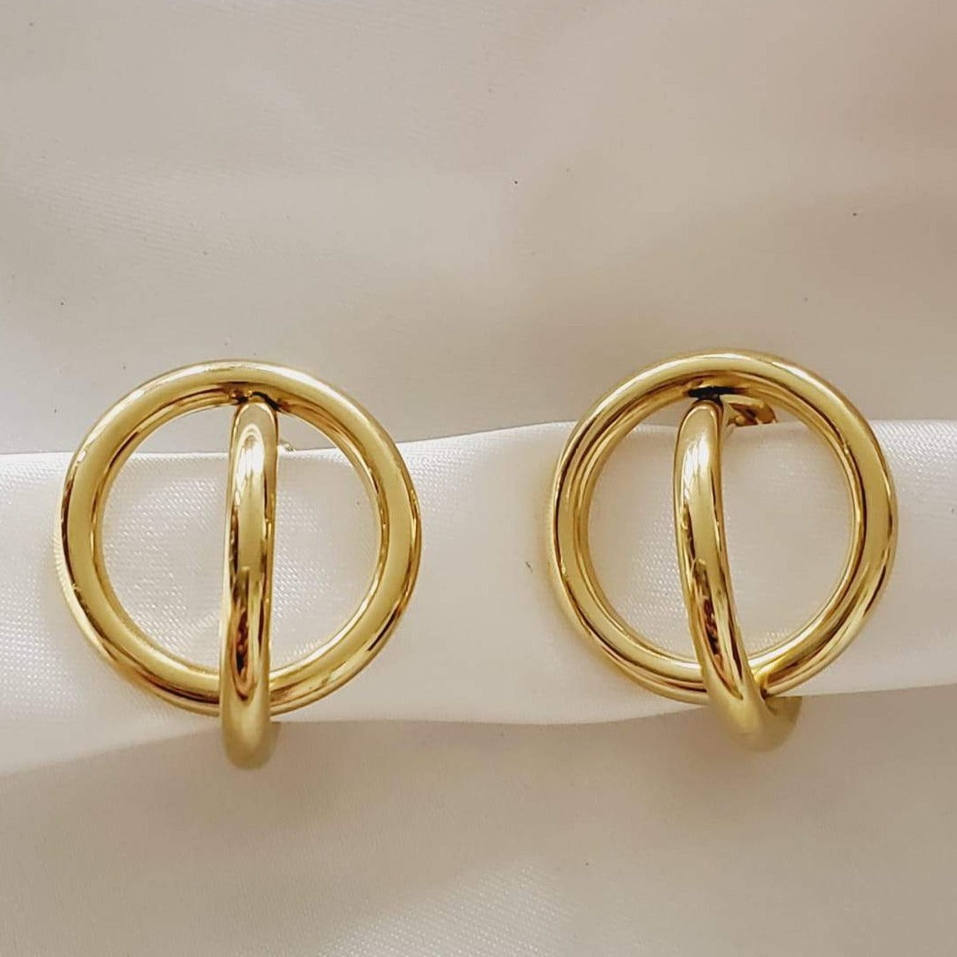 Double loop earrings, circular earrings, 18k gold earrings, bold earrings, vintage earrings, thick gold hoop, gold hoop earrings, chunky gold hoop, hypoallergenic hoops, gold hoop earring, chunky hoops, small hoop earring, Hello luxy jewelry, hoop earrings, croissant earrings, croissant hoops, gold filled hoops, twisted curved hoop, round double circle studs, round double circle hoops