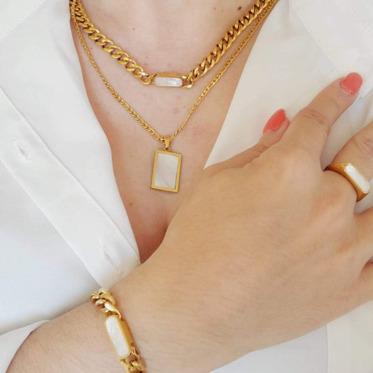 Mariner Link Chain, Heavy Chain Necklace, Thick Gold Chain, Chunky Gold Choker, Puffy Mariner Chain, Gold Mariner Chain, Gold Anchor Link, Puff Link Chain, Mariner Necklace, Puffy Link Necklace, Gold Puff Chain, Thick Puff Necklace, Mother Pearl Cuban chain, Mother Pearls cuban necklace, white necklace, white jewelry, white jewelry set, mother pearl jewelry set, white nacar jewelry set