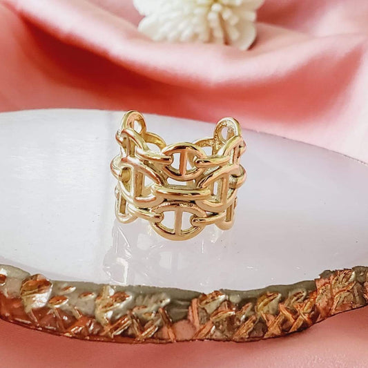 Mariner ring, 18k gold plated ring, water resistant ring, bold ring, pig nose ring, chunky ring, tarnish free ring, hypoallergenic ring, Pig Snout Statement Open Rings, stainless steel ring, gift for mom, gift for badass mom, gift for fashionista, gold filled ring