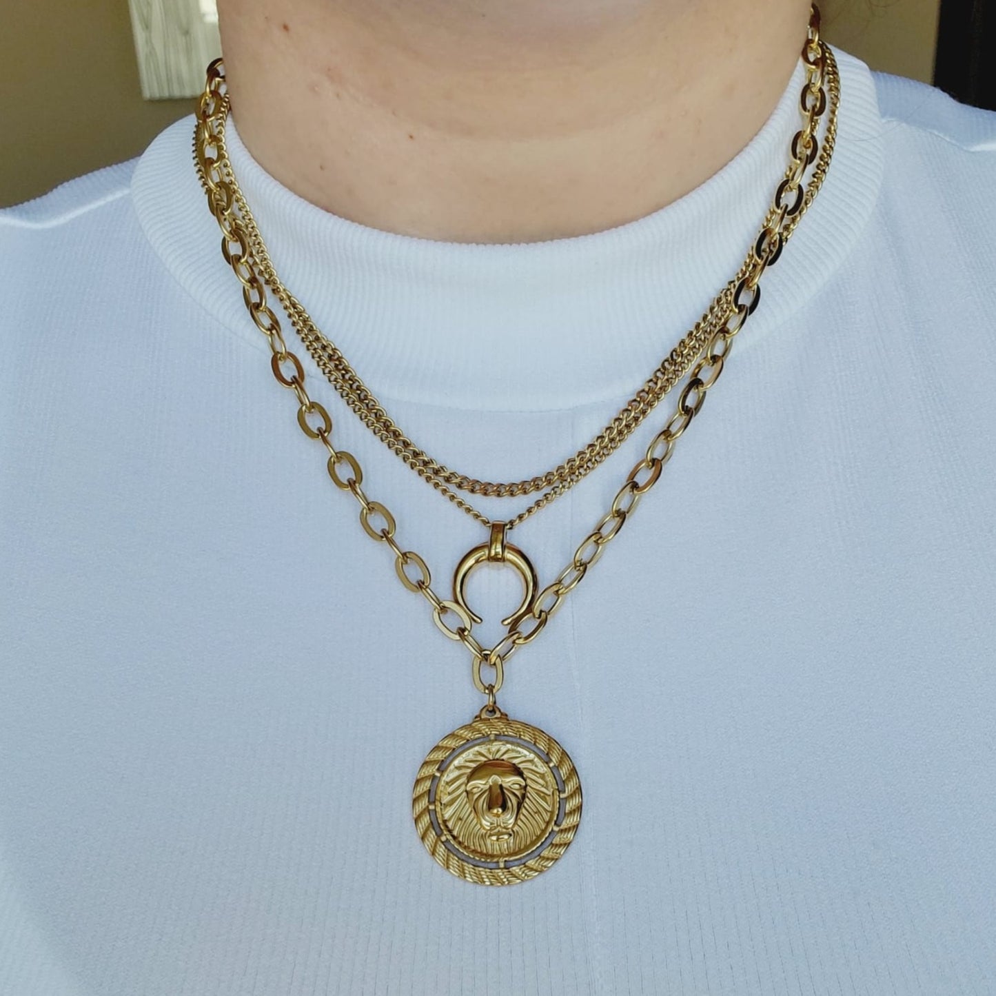 Tiger Necklace, Leo Necklace, 18k Gold Necklace, Gift for her, Gift for mom, Bold jewelry, bold necklace, paperclip necklace, dainty jewelry, vintage jewelry, gold jewelry, goldfilled jewelry, water resistant jewelry, water resistant necklace, horn necklace