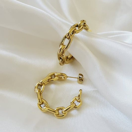 chunky earrings, bold earrings, golden earrings, gold hoops, chunky hoops, bold hoops, vintage earrings, vintage hoops, water resistant earrings, tarnish free earrings, hypoallergenic earrings