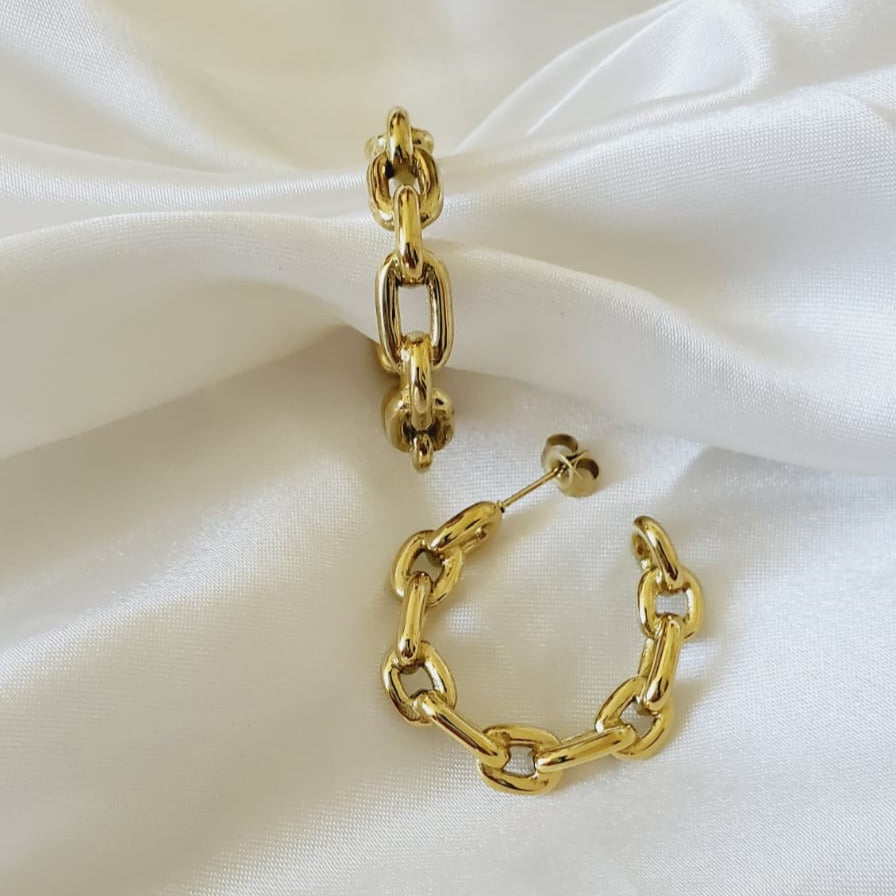 chunky earrings, bold earrings, golden earrings, gold hoops, chunky hoops, bold hoops, vintage earrings, vintage hoops, water resistant earrings, tarnish free earrings, hypoallergenic earrings