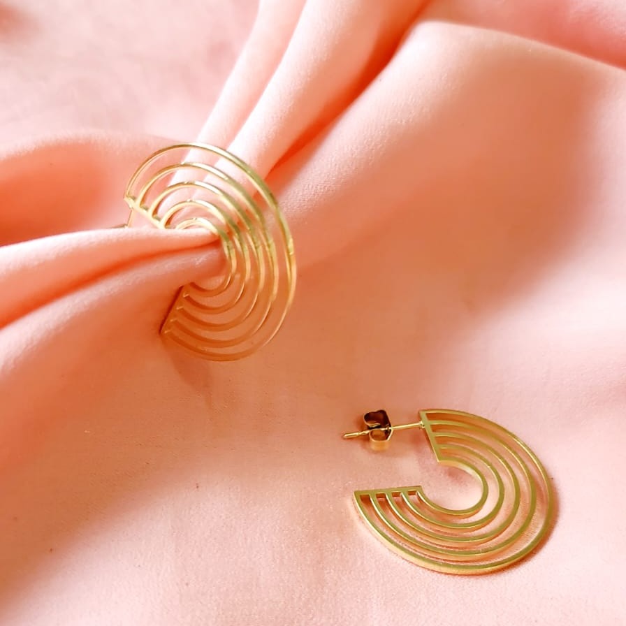 dainty hoops, dainty earrings, circular earrings, 18k gold earrings, bold earrings, vintage earrings, thick gold hoop, gold hoop earrings, chunky gold hoop, hypoallergenic hoops, gold hoop earring, chunky hoops, small hoop earring, Hello luxy jewelry, hoop earrings, croissant earrings, croissant hoops, gold filled hoops, rainbow earrings