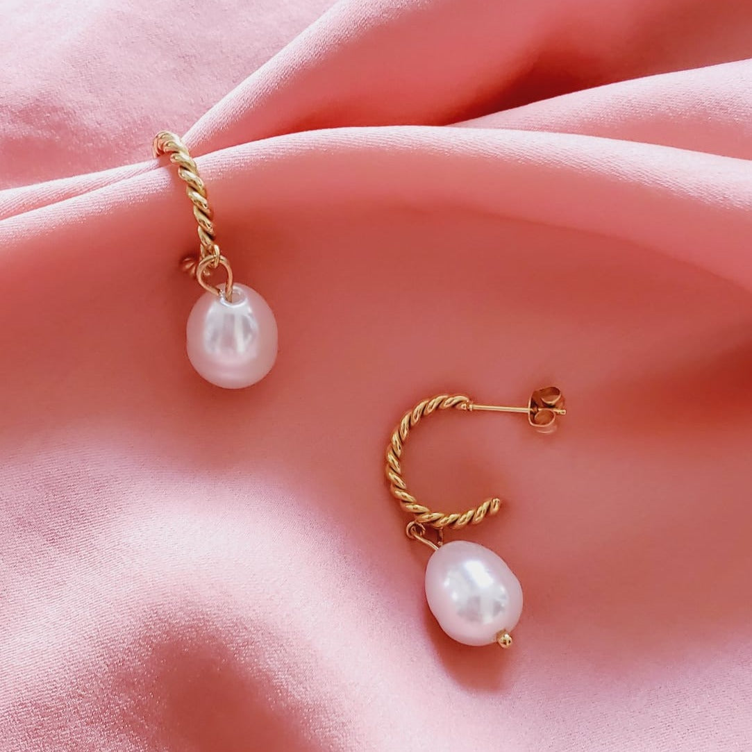 chunky earrings, thick gold hoop, gold hoop earrings, chunky gold hoop, hypoallergenic hoops, gold hoop earring, chunky hoops, small hoop earring, helloluxyjewelry, hoop earrings, croissant earrings, croissant hoops, gold filled hoops, twisted curved hoop, cuban rings, bold earrings, 18k gold earrings, water resistant earrings, Pearl earrings, Pearl hoops,