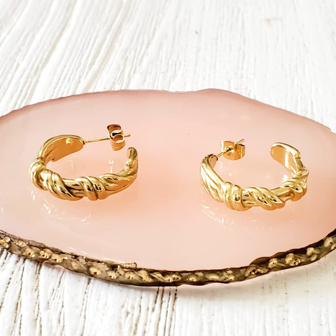 dainty hoops, dainty earrings, circular earrings, 18k gold earrings, bold earrings, vintage earrings, thick gold hoop, gold hoop earrings, chunky gold hoop, hypoallergenic hoops, gold hoop earring, chunky hoops, small hoop earring, Hello luxy jewelry, hoop earrings, croissant earrings, croissant hoops, gold filled hoops, bold earrings