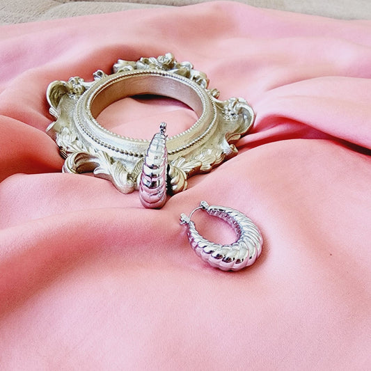 Twisted Silver Earrings, Silver Earrings, Silver Hoops, Scallop Silver Earrings, Waterproof earrings, Water resistant silver earrings, chunky silver hoops, chunky silver twisted earrings, Bold silver earrings, bold silver twisted hoops, gift for her, hypoallergenic silver earrings, hypoallergenic silver hoops, jewelry for daughter