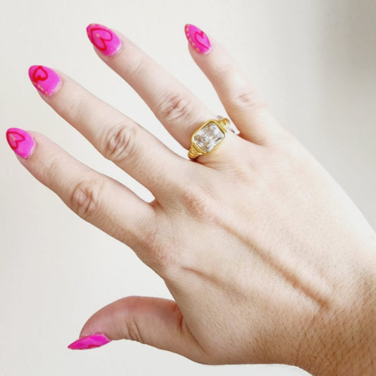 Inlaid Zircon Ring, Crystal Ring, White Crystal Ring, Black Crystal Ring, Vintage ring, valentines gifts, french twisted ring, Twist Crystal ring, Tarnish free ring, timeless gold ring, waterproof ring, Classical Simple Plain Stacking ring, anti turn green ring, dainty ring, 18k gold plated ring, vintage gold ring, classy gold ring, timeless jewelry, promise jewelry, Water Resistant Jewelry, Water Resistant, sweat resistant jewelry, water resistance jewelry, minimalist jewelry, minimalist ring