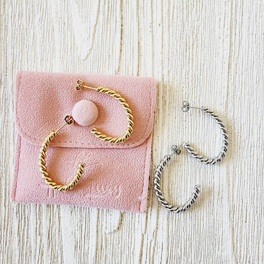 hypoallergenic earrings, twisted earrings, C shape twisted earrings, twisted hoops, waterproof earrings, water resistant earrings, twisted earrings gold, spiral twist earrings, double twist earrings, double twist hoop earrings, tiny twist earrings, twist stud earrings, small twisted gold hoop earrings, twisted gold hoops 14k, Croissant Earrings Waterproof