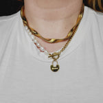 Baroque Pearls necklace, pearl necklace, lock necklace, pearls and lock necklace,  Vintage Style, Elegant Mother of Pearl Geometric Gold Necklace, Handcrafted Geometric Gold Necklace with Mother of Pearl, Timeless Mother of Pearl Pendant Necklace in Gold,   Vintage Set  Vintage Outfit  Vintage Necklaces