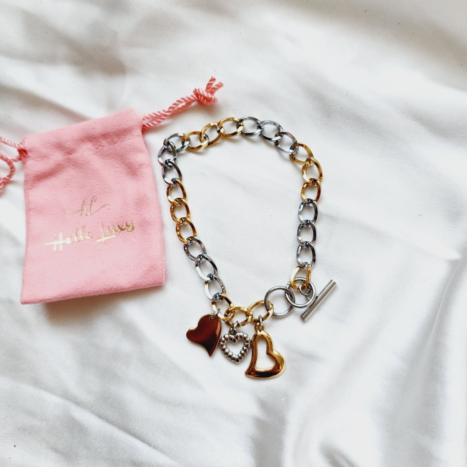 heart three tone bracelet, heart double tone bracelet, Double tone religious bracelet, Religious bracelet, Vintage bracelet, double tone jewelry, Water resistance Bracelet, Mesh silver bracelet, Vintage Jewelry, 
Cuban Bracelet, Vintage Bracelet, Paper Link Bracelet, Minimalist Jewelry, Minimalist Gift for her, religious gift, waterproof bracelet, Water resistant bracelet, Minimalist Gift