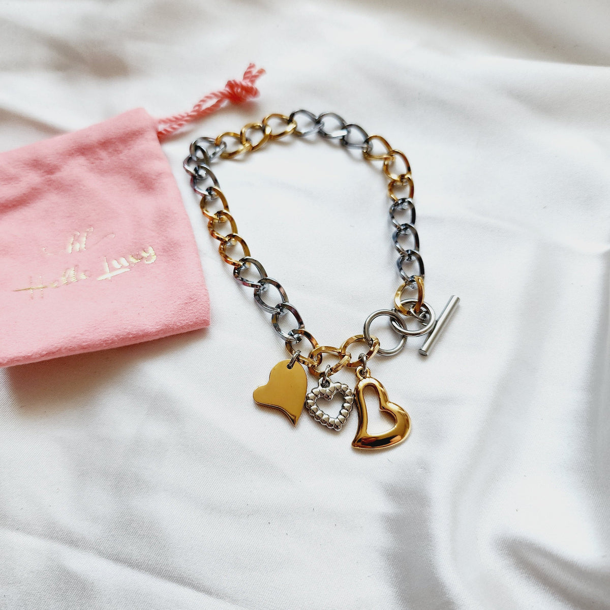 heart three tone bracelet, heart double tone bracelet, Double tone religious bracelet, Religious bracelet, Vintage bracelet, double tone jewelry, Water resistance Bracelet, Mesh silver bracelet, Vintage Jewelry, 
Cuban Bracelet, Vintage Bracelet, Paper Link Bracelet, Minimalist Jewelry, Minimalist Gift for her, religious gift, waterproof bracelet, Water resistant bracelet, Minimalist Gift