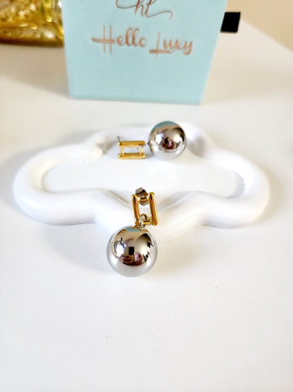 Sphere Drop Two Tone Earrings