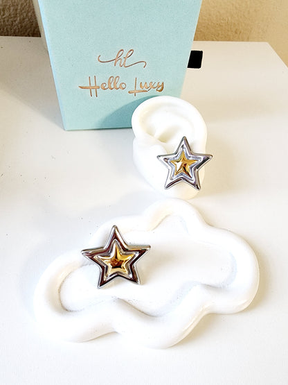 Lyra Star Two Tone Earrings