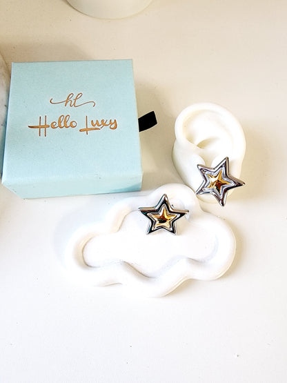 Lyra Star Two Tone Earrings