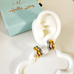 Everyday two tone earrings, Two tone Water resistant gold hoops, Two tone hoops, small two tone delicate hoops, tarnish free gold open hoops, Lightweight Chunky Open Hoops, 14k lightweight chunky hoops, 14k gold hoops, 14k Double tone hoops, 18k Gold Filled lightweight hoops, 18k Gold Filled hoops, classy gold hoops, bold gold hoops, chunky double tone hoops, chunky medium gold hoops, chunky medium double tone hoops