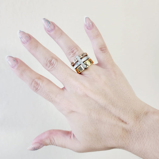 Triple Tone glossy Ring, three tone ring, Double tone bold ring, roman numbers ring, rose gold bold ring, three tone mother pearl ring, chunky three tone ring, bulky three tone ring, bold ring, promise ring, bold double tone ring, valentine gift, jewelry gift for valentines, love ring, love jewelry, gift for wife, gift for friend, friendship gifts, self love ring,