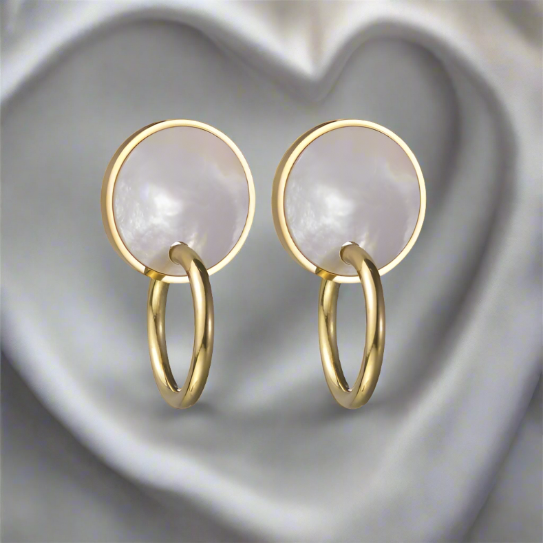 mother Pearl heart Geometric Earrings Golden pearl Earrings heart Pearl hoops pearl Water Resistant Earrings 18k Gold Plated Vintage Earrings Hello Luxy