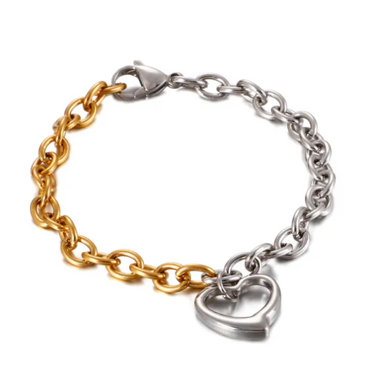 heart three tone bracelet, heart double tone bracelet, Double tone religious bracelet, Religious bracelet, Vintage bracelet, double tone jewelry, Water resistance Bracelet, Mesh silver bracelet, Vintage Jewelry, Cuban Bracelet, Vintage Bracelet, Paper Link Bracelet, Minimalist Jewelry, Minimalist Gift for her