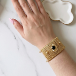 Edgy sun black and gold Bangles, Interlocked black and gold Bangle, Mesh bold Bracelet with black stone, Textured bangles, classy two tone bangles, 18k waterproof bangles, 18k gold waterproof bangles, long lasting bracelets, long lasting vintage jewelry, christmas gift for her, timeless bracelets, timeless waterproof jewelry, ellie vail jewelry dupe, missoma jewelry dupe