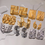 Geometric Silver earrings, bold Silver earrings, chunky rectangular earrings, two tone classy earrings, vintage two tone earrings, long lasting two tone earrings, two tone chunky earrings, two tones chunky earrings, hypoallergenic earrings, two tone everyday studs, 18k gold plated earrings, Waterproof earrings