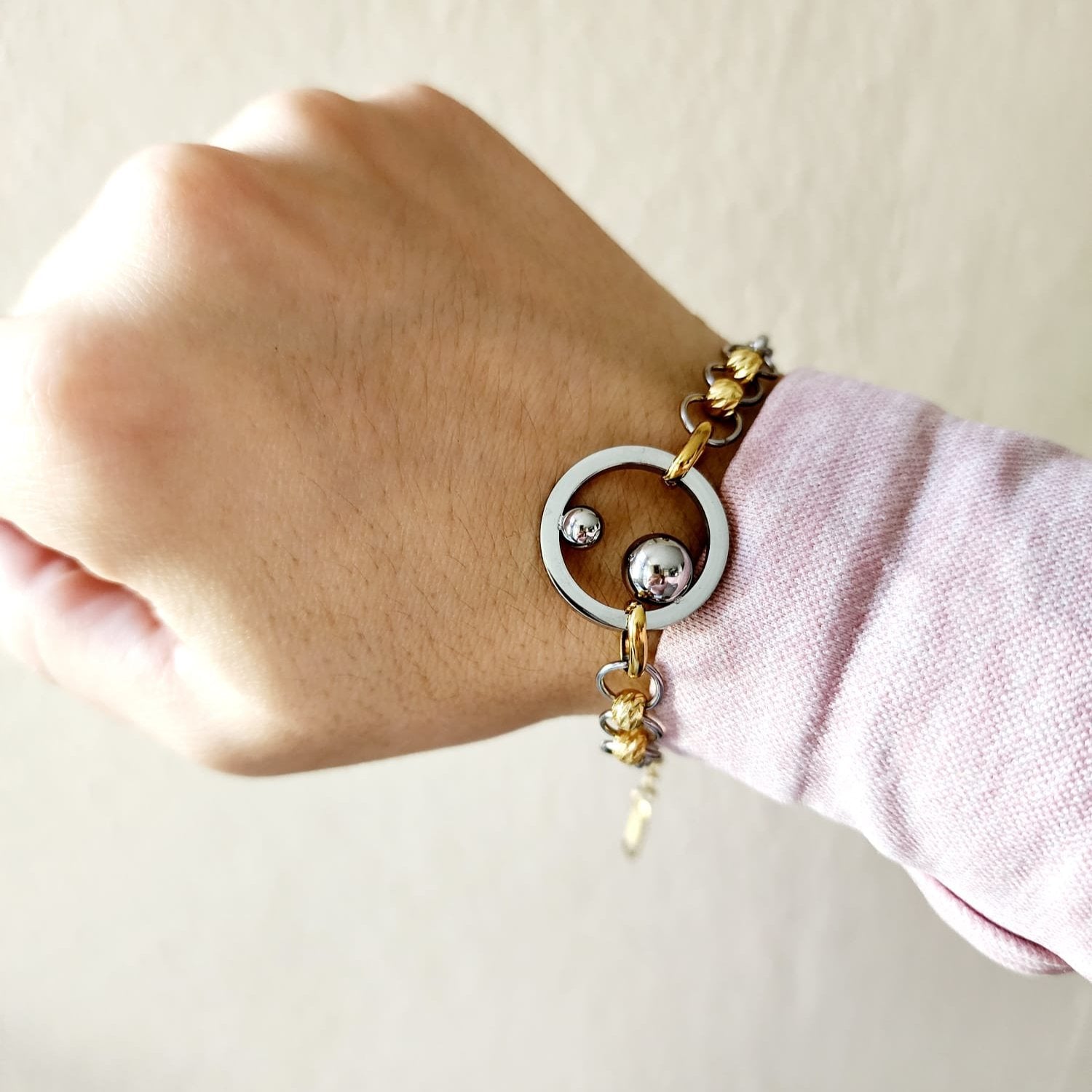 Geometric two tone bracelet, Circular double tone bracelet, Double tone vintage bracelet, constellation bracelet, Vintage bracelet, double tone jewelry, Water resistance Bracelet, Mesh silver bracelet, Vintage Jewelry, 
Cuban Bracelet, Vintage Bracelet, Paper Link Bracelet, Minimalist Jewelry, Minimalist Gift for her, religious gift, waterproof bracelet, Water resistant bracelet, Minimalist Gift