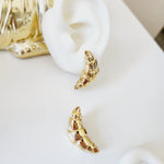 two-tone earrings, gold and silver earrings, waterproof earrings, curved earrings, segmented earrings, stainless steel earrings, hypoallergenic earrings, tarnish-free earrings, Hello Luxy jewelry.