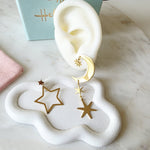 Moon Star Unique Gemetric Earrings, Golden Assymetrical Earrings, Golden dots Earrings, Dots convertible earrings, dots versatile earrings, Edgy Water Resistant Earrings, 18k Gold Plated, Vintage Earrings, Geometric lightweight earrings, Hypoallergenic Earrings, Waterproof Earrings, water resistance jewelry, Vintage Earrings, Bold Earrings, Water Resistant Earrings, Tarnish Free Earrings, Vintage Style, Vintage Earrings, tarnish free jewelry, hypoallergenic jewelry, Gift For Her, Fashion Gift for Her, Docto