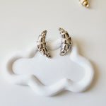 two-tone earrings, gold and silver earrings, waterproof earrings, curved earrings, segmented earrings, stainless steel earrings, hypoallergenic earrings, tarnish-free earrings, Hello Luxy jewelry.